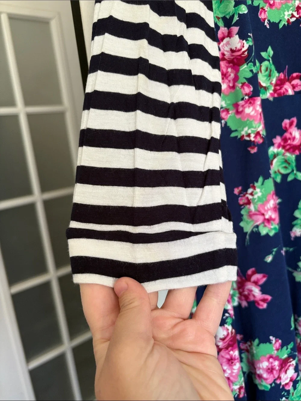 Navy Floral High-Low Tunic with Striped Ruffles - Picture 3 of 5